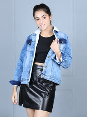 Girls Denim and Fleece lined jacket with Pocket Detail