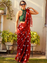 ساري نسائي من القطن والكتان مطبوع عليه اللون العنابي مع قطعة بلوزة