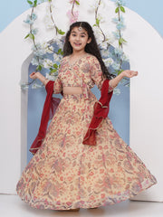 Girls Beige & Red Georgette Ready to wear Lehenga & Choli