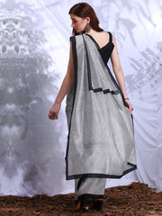 ساري نسائي أبيض مطبوع من حرير بهجالبوري مع قطعة بلوزة