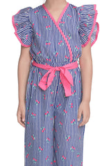Girls Blue and Pink Stripe Cherry Jumpsuit