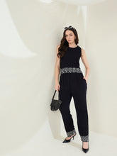 Women's Black Rayon Crepe Co-Ord Set with printed hemlines