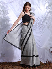 ساري نسائي أبيض مطبوع من حرير بهجالبوري مع قطعة بلوزة