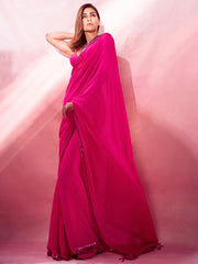 Women's Georgette Pink Embellished Designer Saree With Blouse Piece