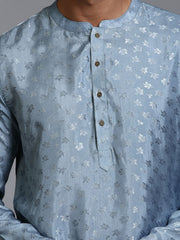 Vastramay - Men's Grey Silk Blend Kurta