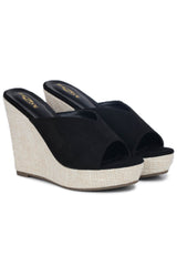 أحذية مول عصرية بكعب إسفيني 5 بوصات، مفتوحة من الخلف، ذات مقدمة مستديرة