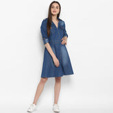 Stylestone - Women'S Denim Knee Length Dress With Buttons
