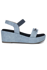 صندل أنيق وعصري بكعب إسفيني 3 بوصات وحلقة للكاحل ومقدمة مستديرة