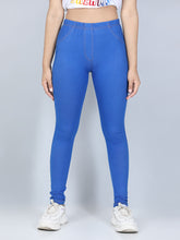 بنطلون جينز قطني ضيق للبنات - أزرق