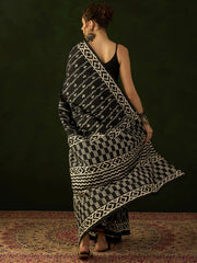Women's Bhagalpuri Silk Black Printed Designer Saree With Blouse Piece