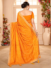 ساري نسائي من حرير فيتشيترا أصفر مزين بتصميم فاخر مع قطعة بلوزة