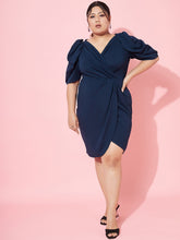 Plus Size V-Neck Puff Sleeve Dress