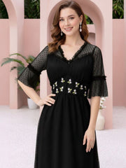 Flared Sleeve Fit & Flare Midi Dress