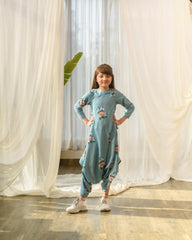 Dusty Teal Dhoti Jumpsuit Kids