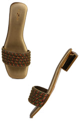 Casual Copper Open Toe Flats Square Toe Slip-On Flats