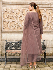 Brown color silk blend with thread & sequence work kurta & trouser with dupatta set