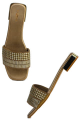 Casual Copper Open Toe Flats Square Toe Slip-On Flats