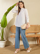 Women's White Cotton Lose Fit HiLo Shirt