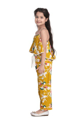 Girls Yellow Floral Cross Back Jumpsuit