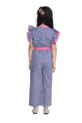 Girls Blue and Pink Stripe Cherry Jumpsuit
