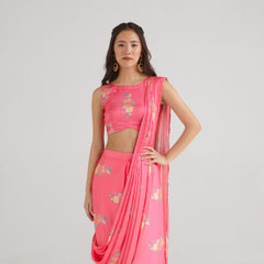 Hot Pink Ready Saree Skirt Set