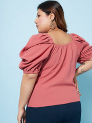 Plus Size Sweetheart Neck Puff Sleeves Casual Top