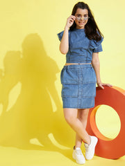 Girls Denim Short Sleeve Denim Skirt Set