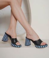 أحذية مول عصرية بكعب عريض مفتوح من الخلف ومقدمة مستديرة، ارتفاع 4 بوصات