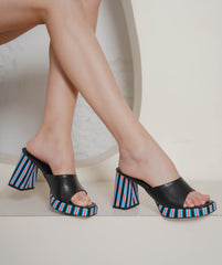 أحذية مول عصرية بكعب عريض مفتوح من الخلف ومقدمة مستديرة، ارتفاع 4 بوصات