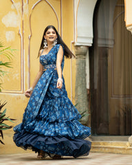 Midnight Blue Ruffle Saree with Blouse