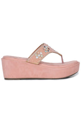 صندل كاجوال أنيق بكعب إسفيني 3 بوصات، مفتوح من الخلف، مقدمة دائرية