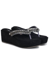 صندل كاجوال أنيق بكعب إسفيني 3 بوصات، مفتوح من الخلف، مقدمة دائرية