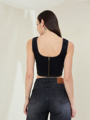Women's Black Denim Corset Style Crop Top
