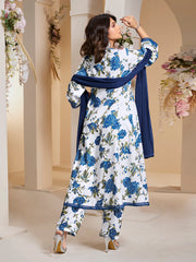 Blue Floral Printed Kurta with Palazzos & Dupatta.