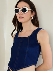 Women's Black Denim Corset Style Crop Top