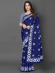 Women's Dola Silk Blue Printed DesignerSaree With Blouse Piece