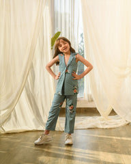 Dusty Teal Quilted Pant Suit Kids