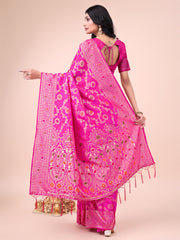 Elegant Banarasi Cotton Saree with Zari Leaf Motifs and Rich Pallu - Traditional Indian Saree for Festive & Wedding Wear