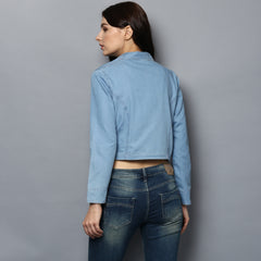 Women's Denim Light Blue Collar Style Shrug