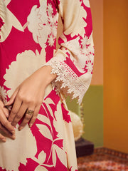 Pink & Beige Colour Floral Printed Kurta set