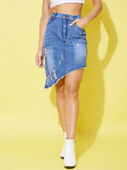 Women's Distressed Denim Slant Skirt