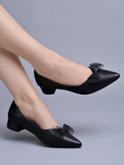 Shoetopia - Pointed Toe Bow Detailed Black Bellies For Women & Girls