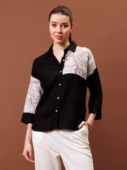 Applique Cotton Shirt Style Top