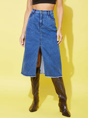 Women's Denim Midi Skirt with Center Slit