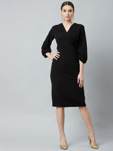Black V-Neck Sheath Dress