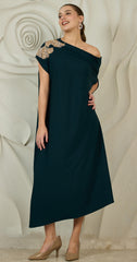 Embellished One-Shoulder Kaftan Maxi Dress