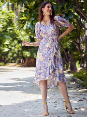 Lavender & Yellow Floral Crepe Dress