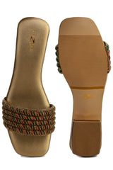 Casual Copper Open Toe Flats Square Toe Slip-On Flats