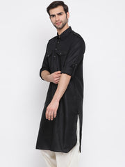 Vastramay - Men's Black Cotton Blend Pathani Kurta