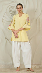 Women Farshi Floral Embroidered U-Neck Pure Cotton Kurti with Salwar